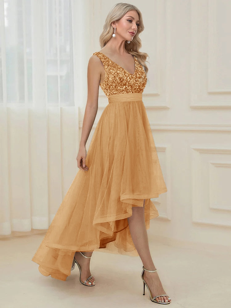 JuliaFashion - 2024 V-Neck Sleeveless Sequin Floor Length Dress