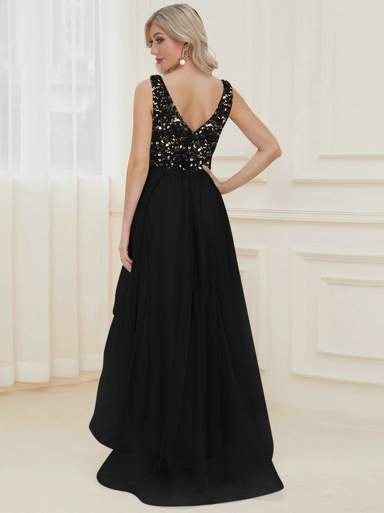 JuliaFashion - 2024 V-Neck Sleeveless Sequin Floor Length Dress