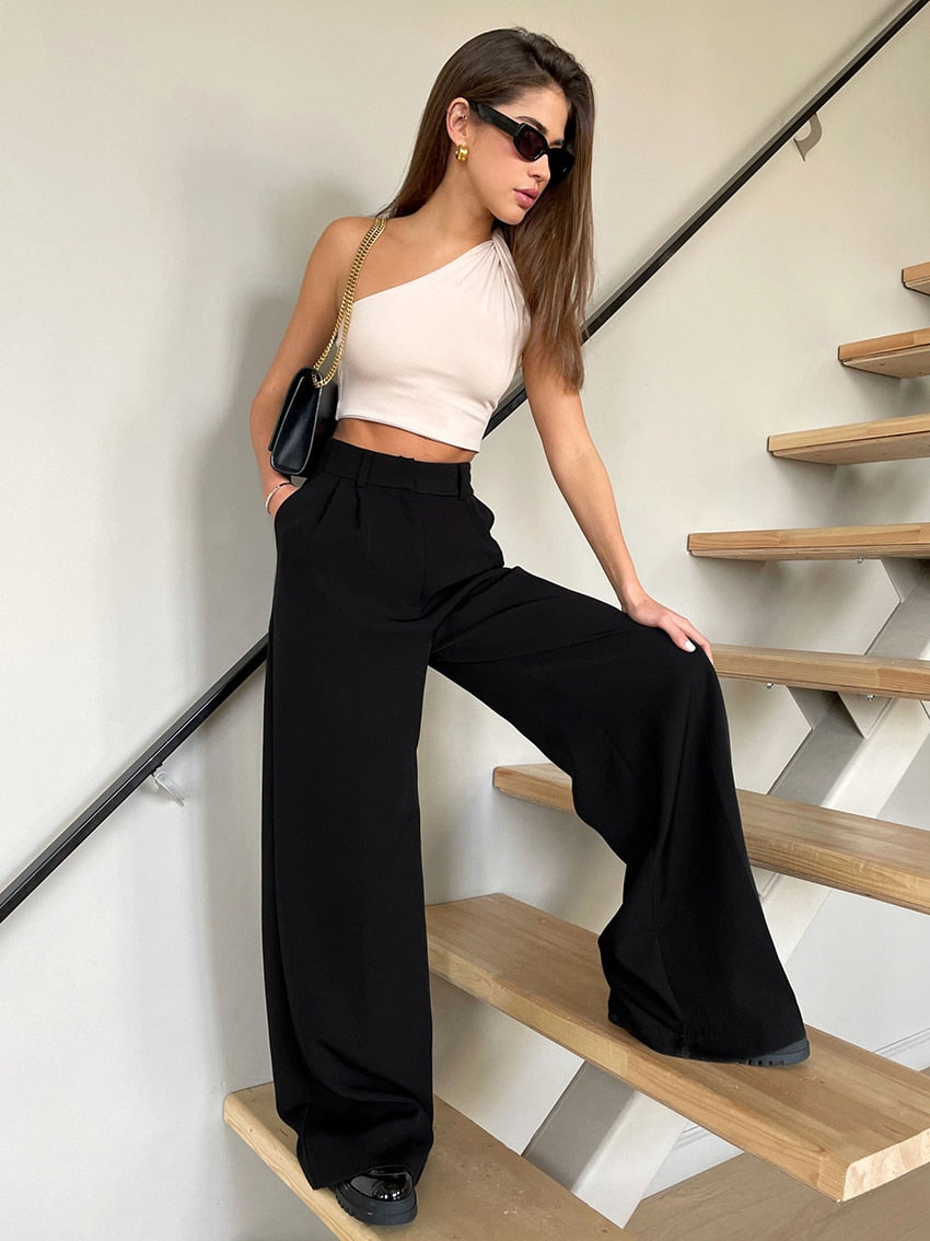 JuliaFashion-All-Match Pleated Casual Palazzo Pants