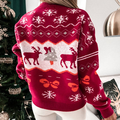 JuliaFashion-2024 Women Clothes Christmas Sweater O Neck Knitted Pullover