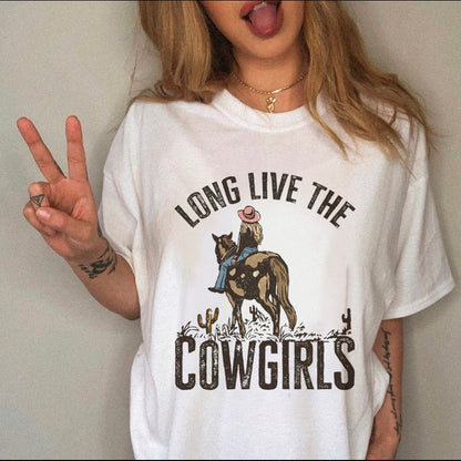 JuliaFashion - 2024 Women's T-shirt Western Cowboy Cartoon Letter Print Funny Cute Short