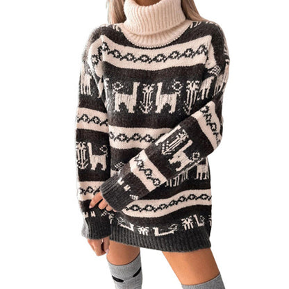 JuliaFashion - 2024 Women Christmas Knitted Long Sleeve Round Neck Sweater Dress