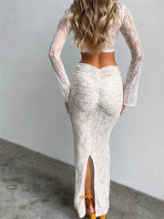 JuliaFashion - Lace Floral 2 Piece Delicate Suits