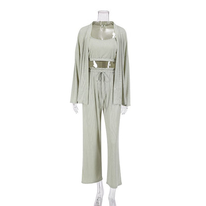 JuliaFashion-Knitted Casual Long Sleeve Pajama Set