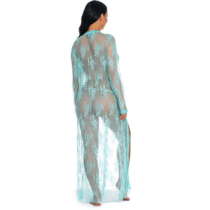 JuliaFashion-Lace Transparent Cardigan Nightclothes Beach Blouse Long Nightgown