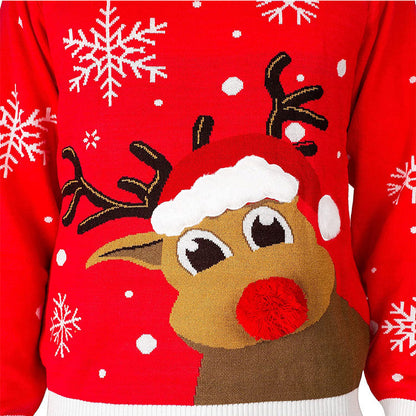 JuliaFashion - 2024 Winter Christmas Adults Sweater Snowflake Elk Print Crew Neck Long Sleeve Knitwear