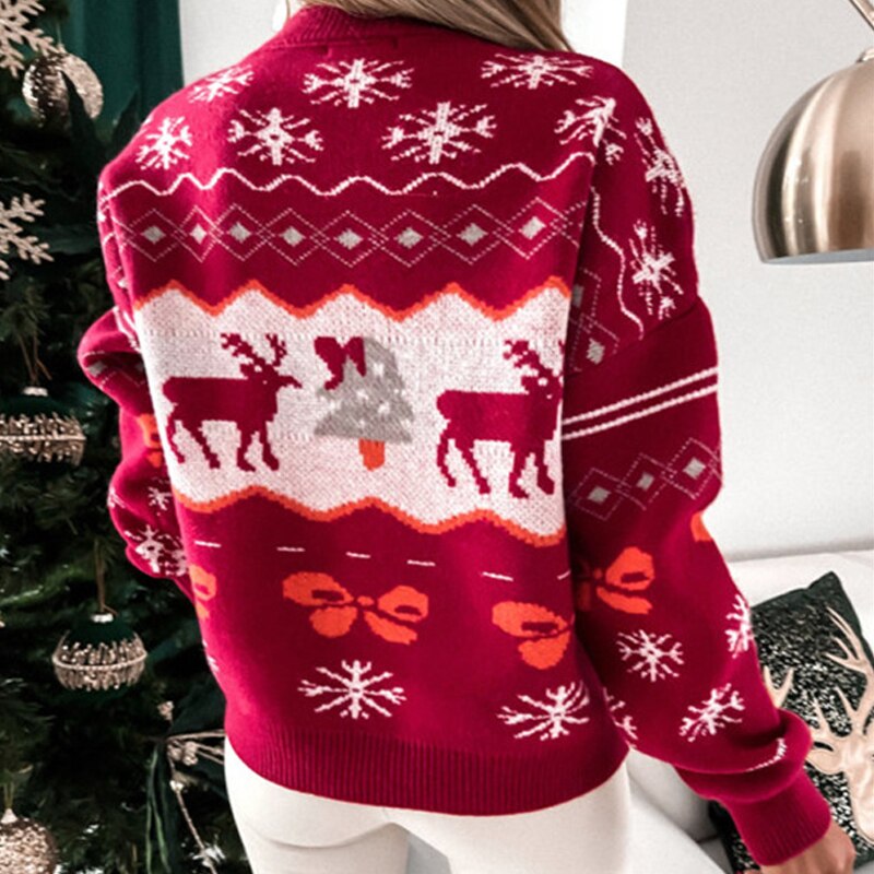 JuliaFashion - 2024 Women Sweater Christmas Knitted Long Sleeve Jumper Round Neck Pullover