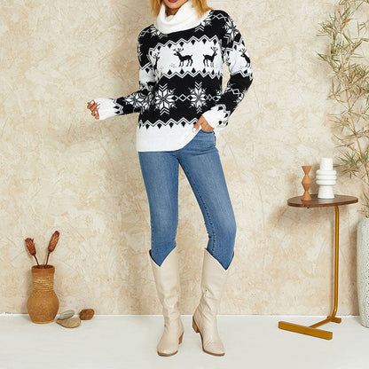 JuliaFashion-Christmas Women Sweater Long Sleeve Turtleneck Knitwear Loose Knitted Pullovers