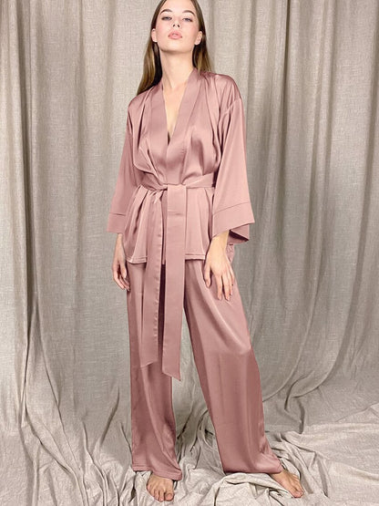 JuliaFashion - 2024 Solid Women's Pajamas Robes With Sashes 2 Piece Set