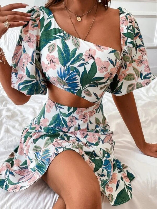 JuliaFashion - 2024 Women Sexy Hollow-out Off Shoulder Half Sleeve Beach Midi Dress