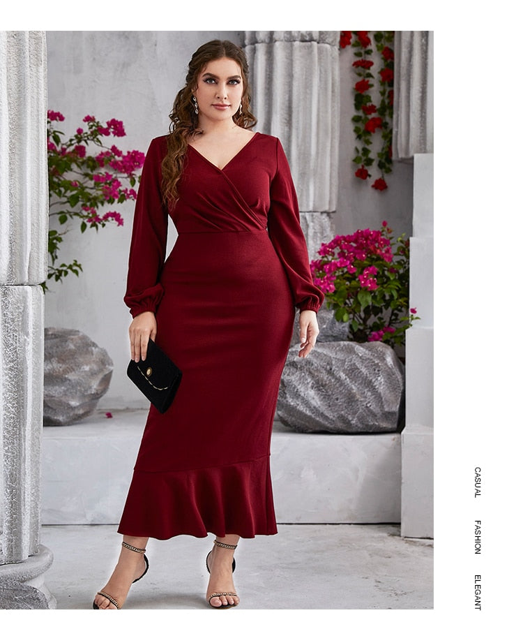 JuliaFashion - 2024 V-Neck High Waist Sleeve Wave Bodycon Dress