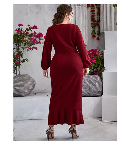 JuliaFashion - 2024 V-Neck High Waist Sleeve Wave Bodycon Dress