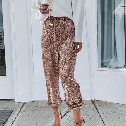 JuliaFashion - 2024 Shining Sequin Mid Waist Club Pants