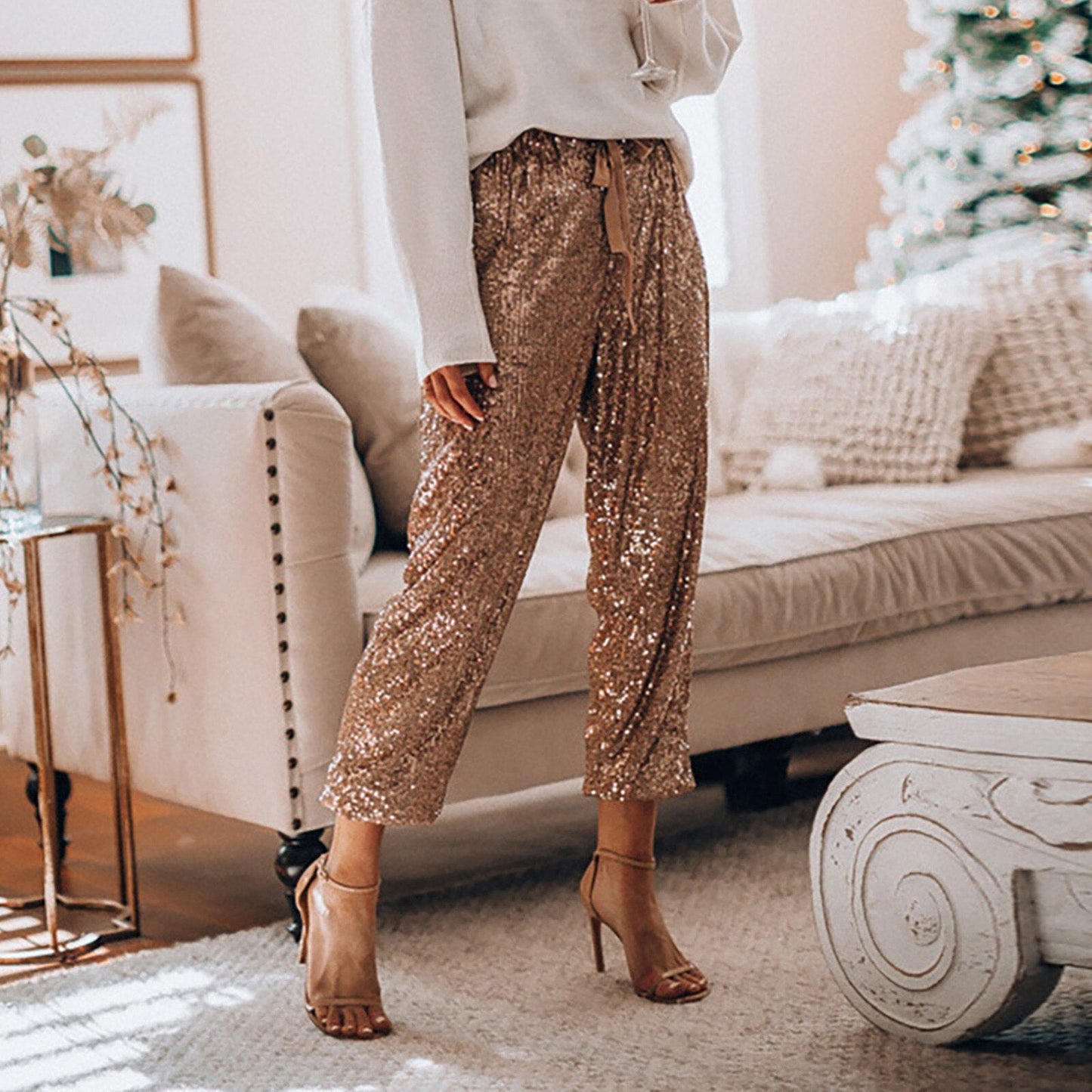 JuliaFashion - 2024 Shining Sequin Mid Waist Club Pants