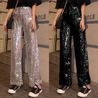 JuliaFashion-Elegant High Waisted Sequin Party Pants