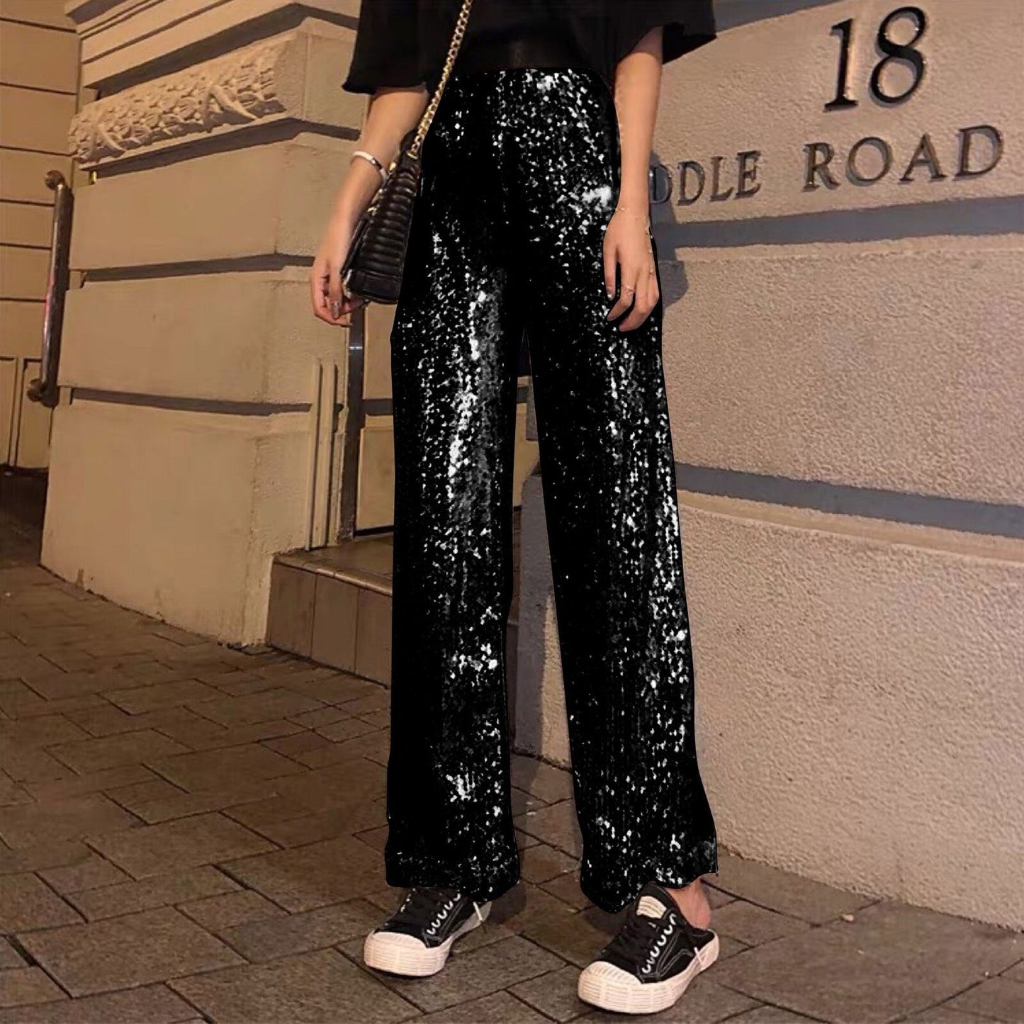 JuliaFashion-Elegant High Waisted Sequin Party Pants