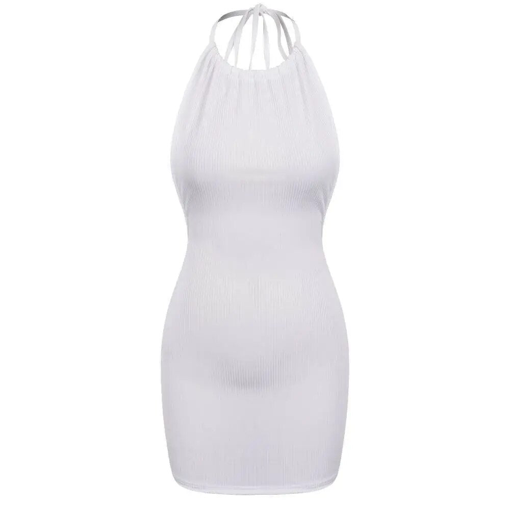 JuliaFashion-Elegant White Halter Bodycon Dress