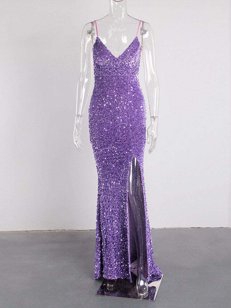 JuliaFashion - 2024 V-Neck Backless Sequin Bridesmaid Dress