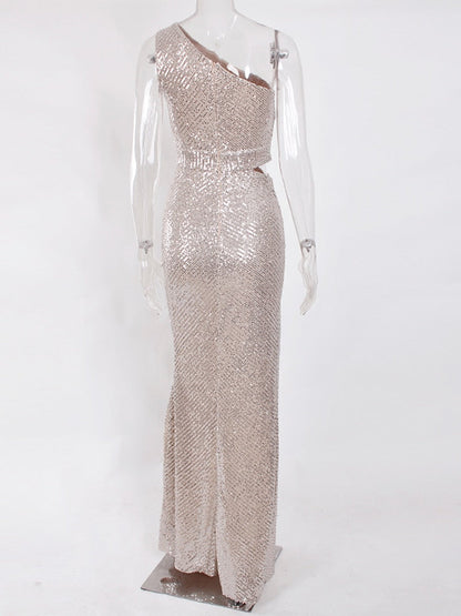 JuliaFashion - 2024 Sexy Silver Hollow Out Sequin Cocktail Dress