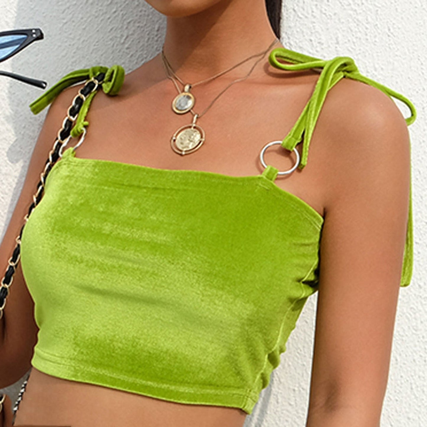 JuliaFashion-Green Bare Midriff Cami Tops