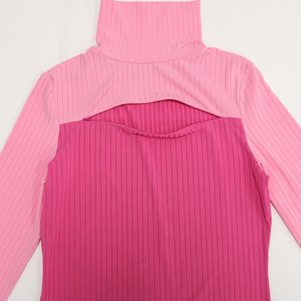 Sexy Turtleneck Cut Out Color Blocking Mini Dress