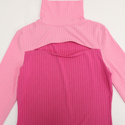 Sexy Turtleneck Cut Out Color Blocking Mini Dress