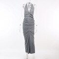 JuliaFashion - 2024 Sexy V-Neck Pleated Party Halter Backless Dress