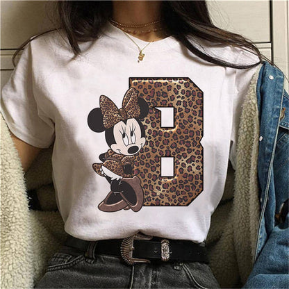 JuliaFashion - 2024 White Tshirts Minnie Mouse Font A B C D E F G Short Sleeve