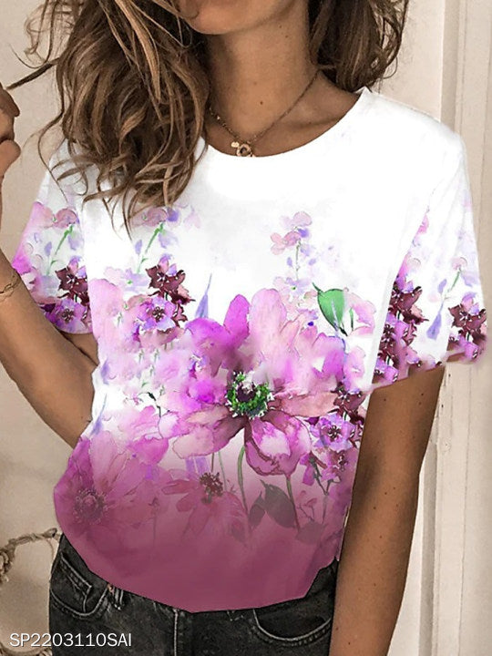 JuliaFashion - 2024 Women's Casual Floral Short-sleeved Round Neck T-shirt