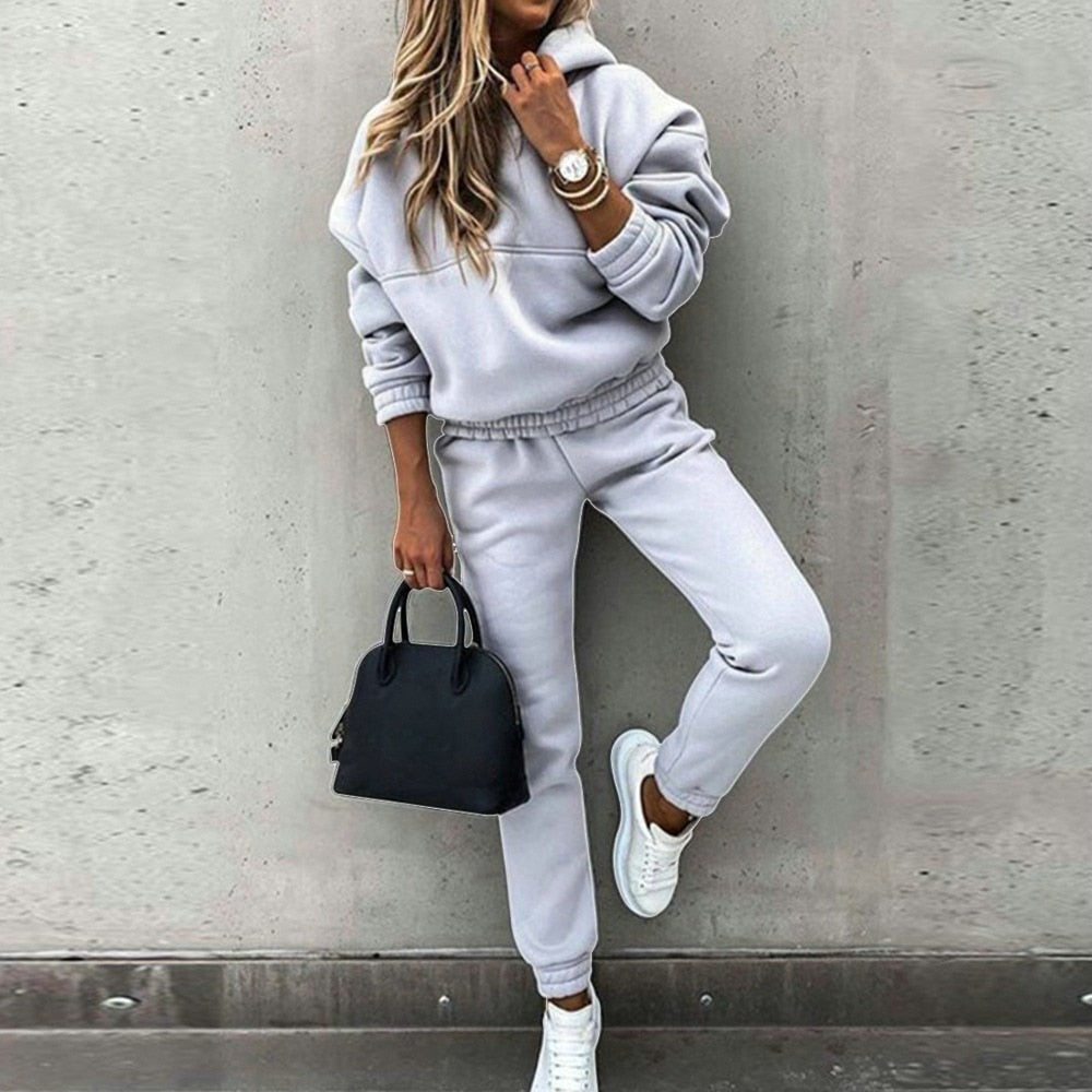 JuliaFashion-2 Piece Set Tracksuit Hooded Pants Suit