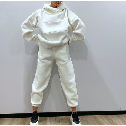 JuliaFashion-Hooded Top Elastic Waist Pant Lady 2 Piece Set