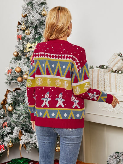 JuliaFashion-Christmas Snowflake Sweater New Pullover Christmas Snowman Sweater