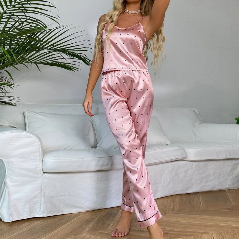 JuliaFashion-Floral Printed Sleeveless Tops With Long Pants Pajama Suit