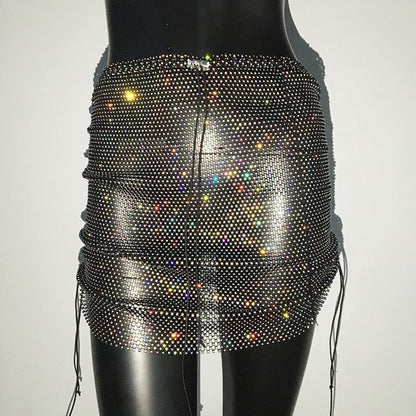 JuliaFashion-Festival Rhinestone Sequin Mini Skirt