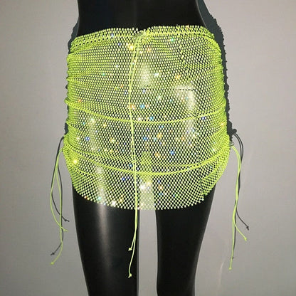 JuliaFashion-Festival Rhinestone Sequin Mini Skirt