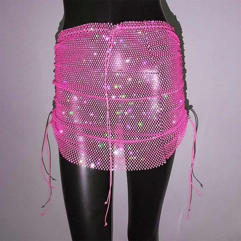 JuliaFashion-Festival Rhinestone Sequin Mini Skirt