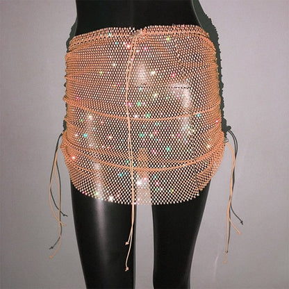 JuliaFashion-Festival Rhinestone Sequin Mini Skirt