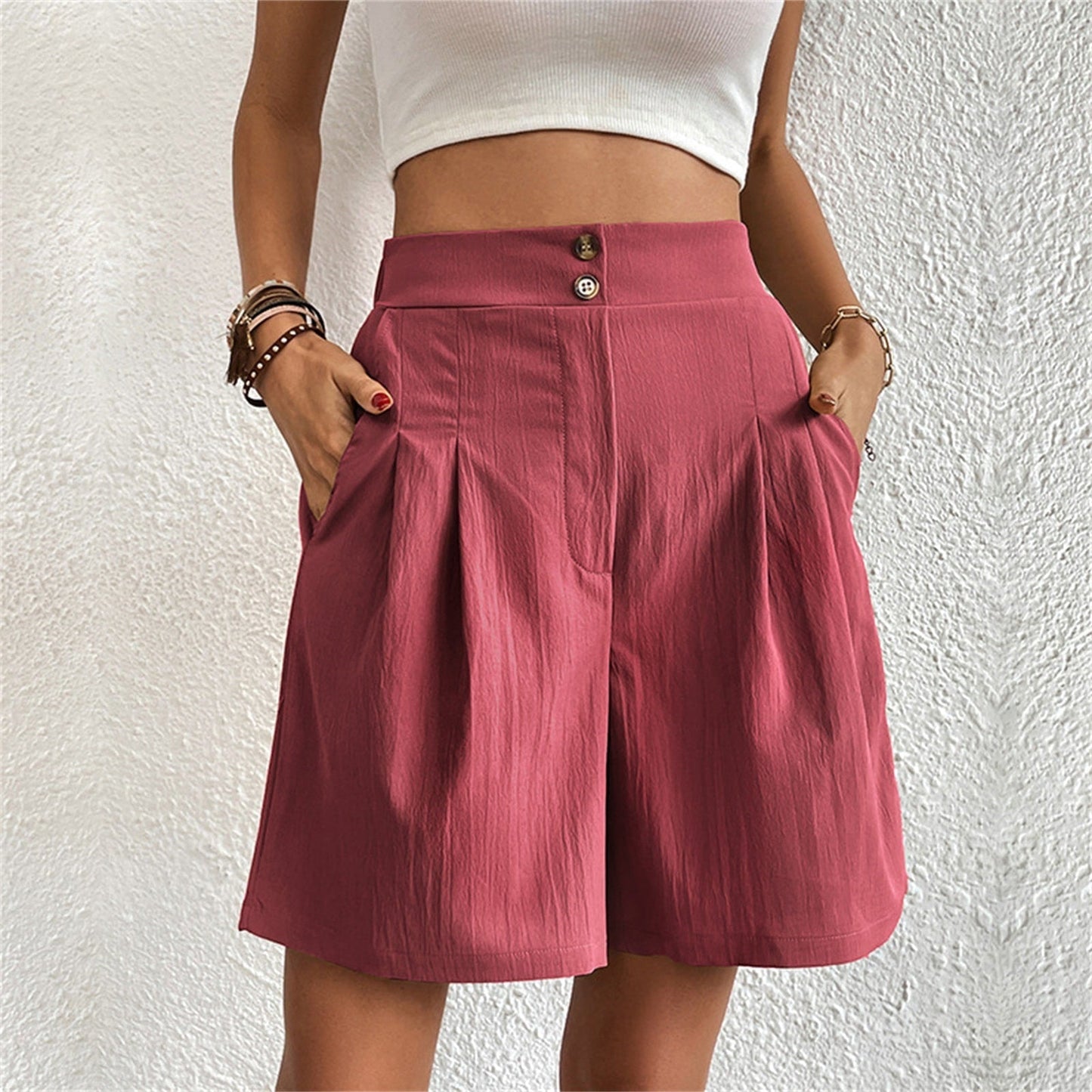 JuliaFashion - 2024 Slim Buttoned Solid Casual Short Shorts