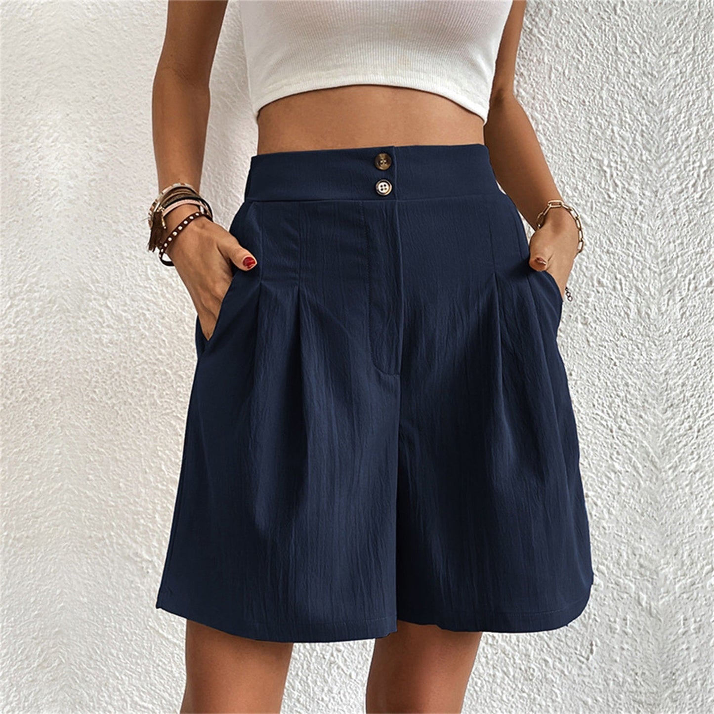 JuliaFashion - 2024 Slim Buttoned Solid Casual Short Shorts