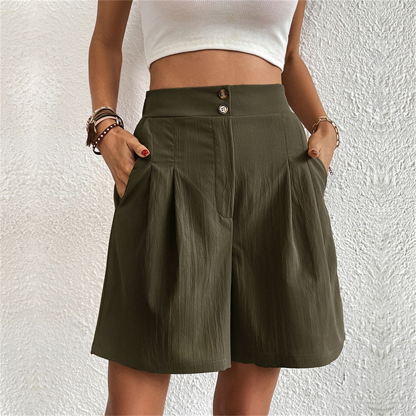 JuliaFashion - 2024 Slim Buttoned Solid Casual Short Shorts