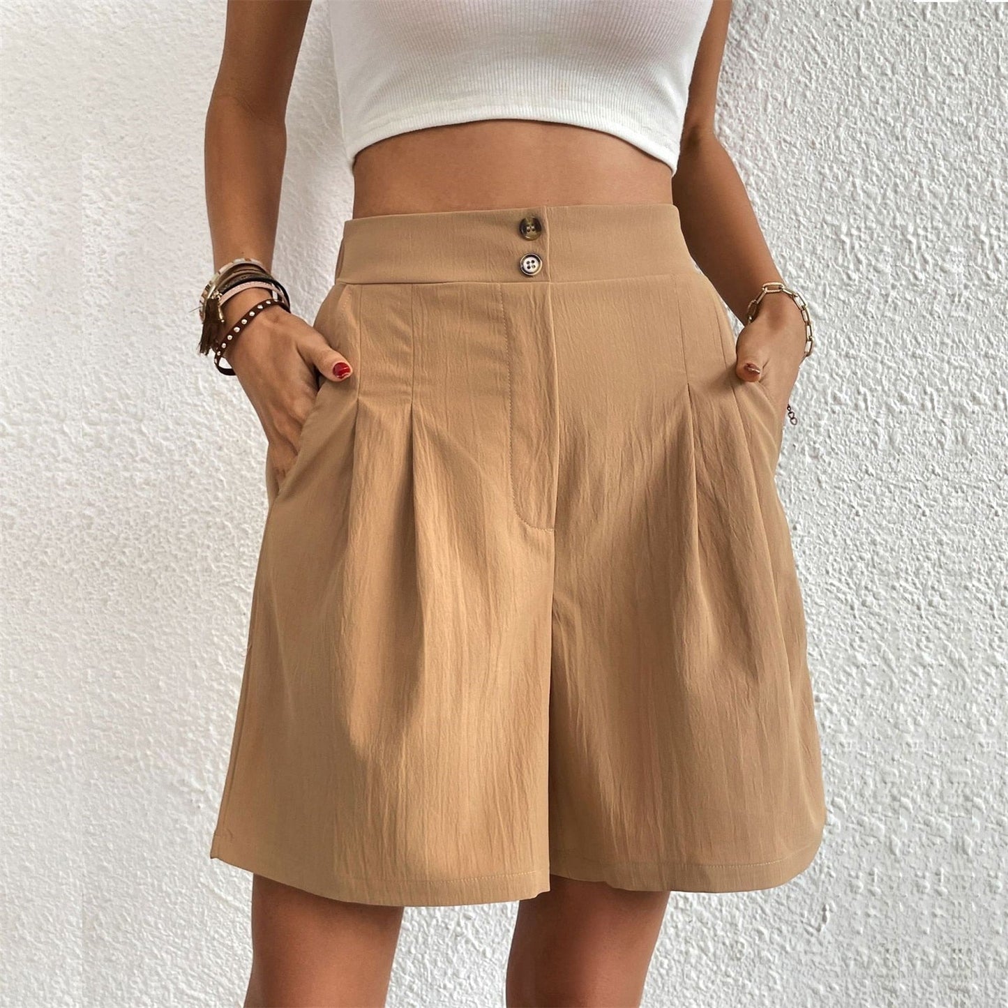 JuliaFashion - 2024 Slim Buttoned Solid Casual Short Shorts