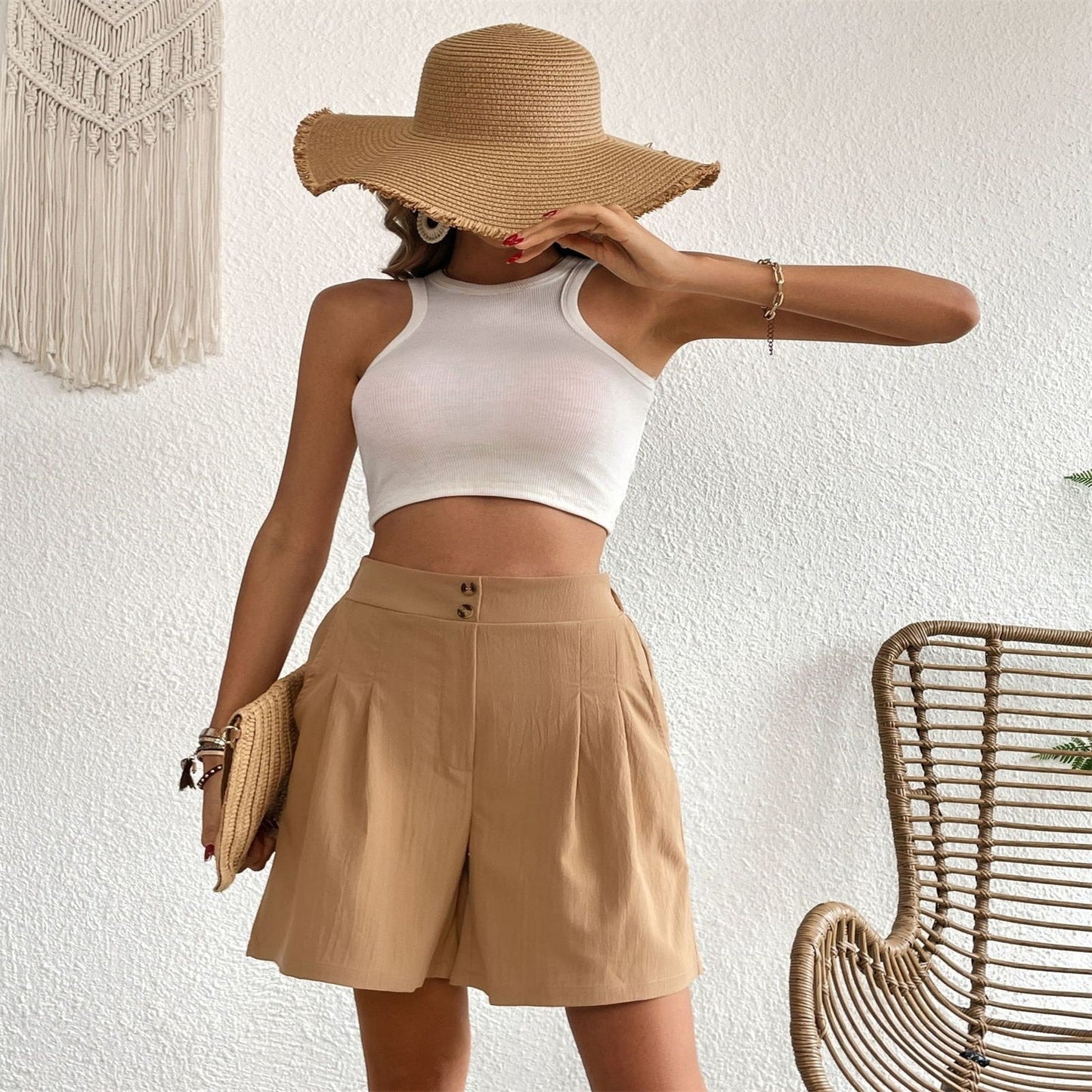 JuliaFashion - 2024 Slim Buttoned Solid Casual Short Shorts