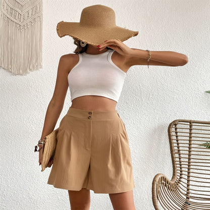 JuliaFashion - 2024 Slim Buttoned Solid Casual Short Shorts