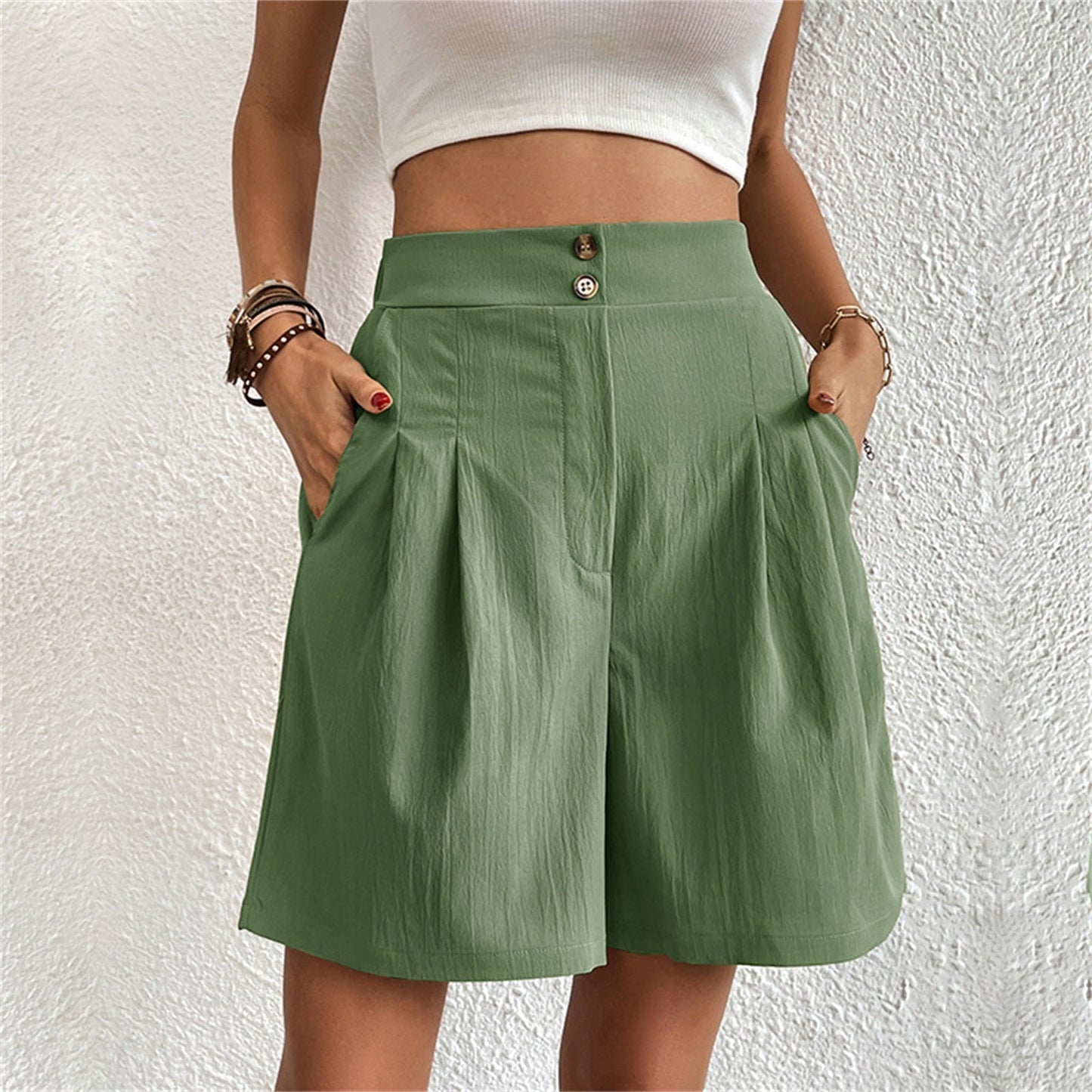 JuliaFashion - 2024 Slim Buttoned Solid Casual Short Shorts
