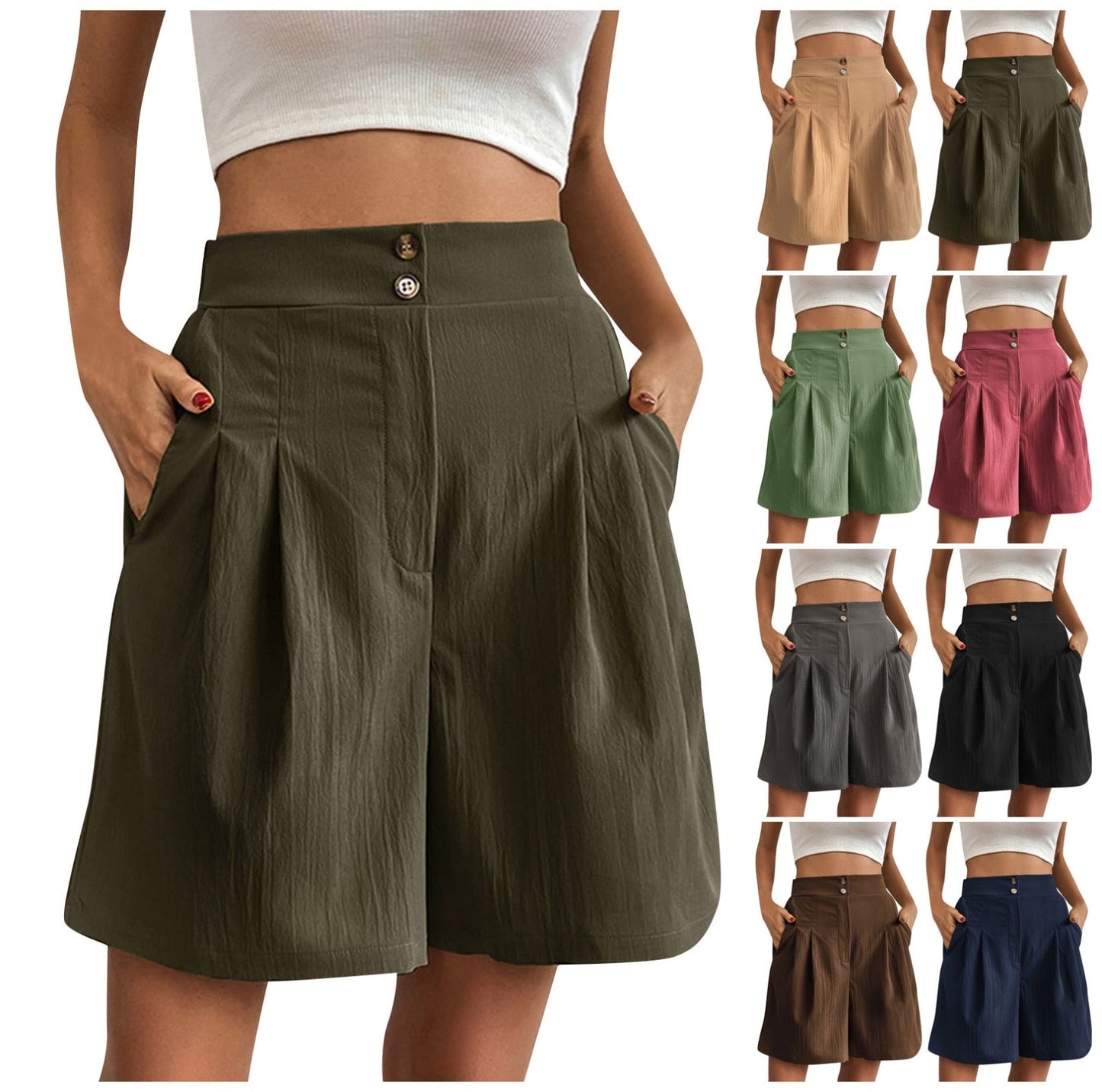 JuliaFashion - 2024 Slim Buttoned Solid Casual Short Shorts