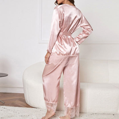 JuliaFashion - 2024 Three Piece Silk Satin Pajamas Set