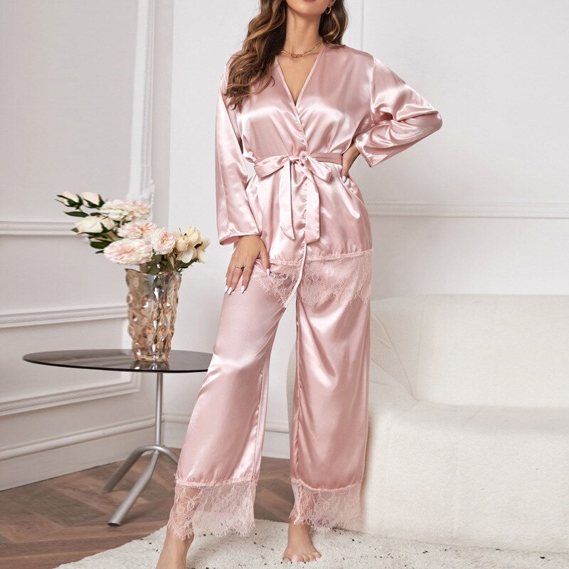 JuliaFashion - 2024 Three Piece Silk Satin Pajamas Set