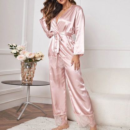 JuliaFashion - 2024 Three Piece Silk Satin Pajamas Set