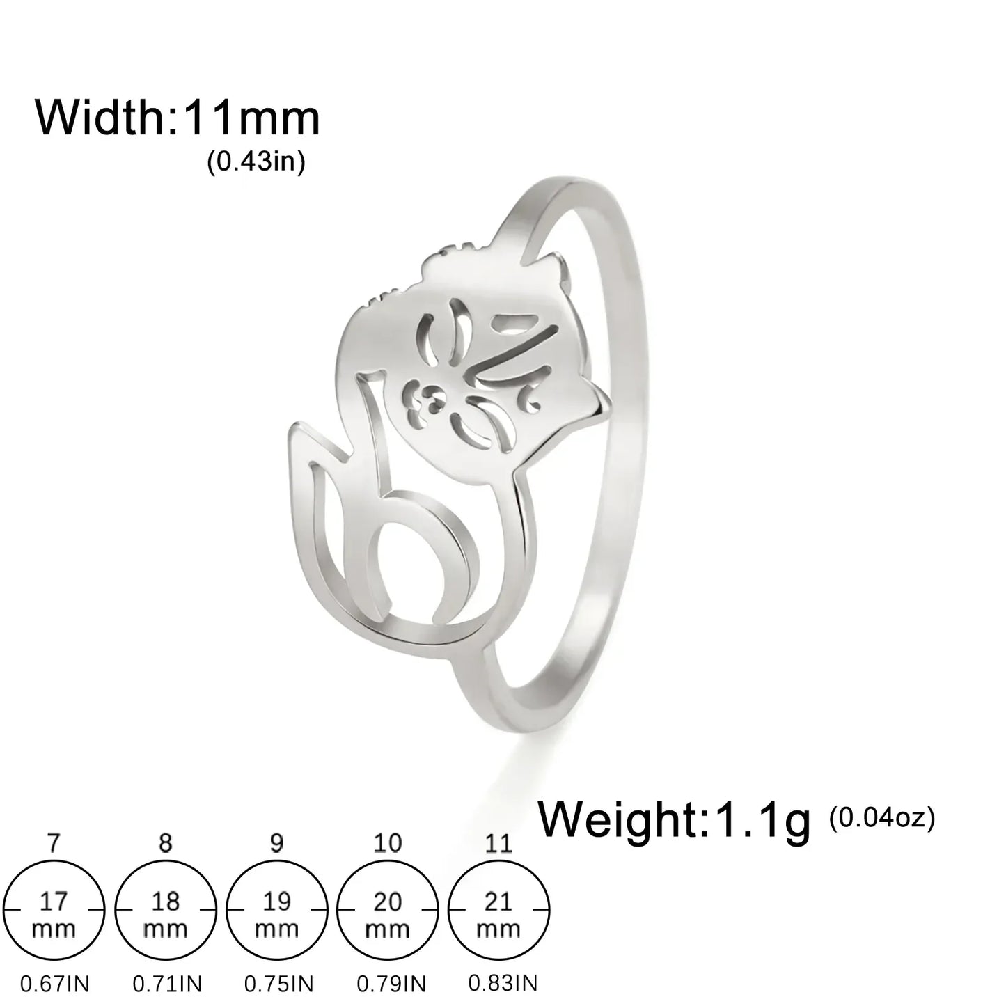 JuliaFashion-Cute Sleepy Cat Stainless Steel Ring