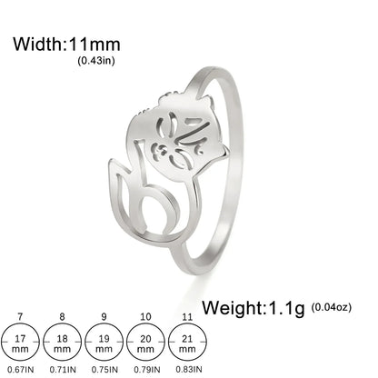 JuliaFashion-Cute Sleepy Cat Stainless Steel Ring